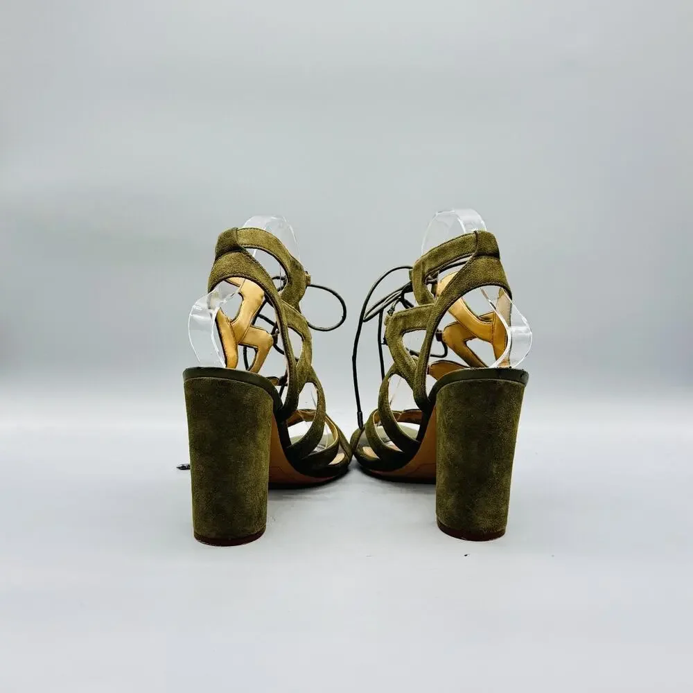 Sam Edelman Sandals Womens 7.5 Green Suede Lace Up Yardley Block Heel Shoes
